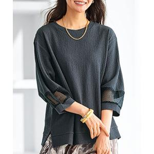 tシャツ ジャカード素材袖メッシュプルオーバー レディース