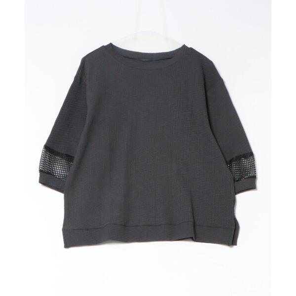 tシャツ ジャカード素材袖メッシュプルオーバー レディース