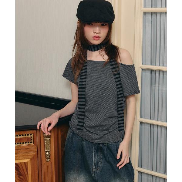 tシャツ 半袖 「Unblend」マフラーセット サイドギャザー ワンショルダー 2WAY アソート...