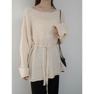 ニット セーター ベルトオーバーサイズスラブニット / ベージュ レディース