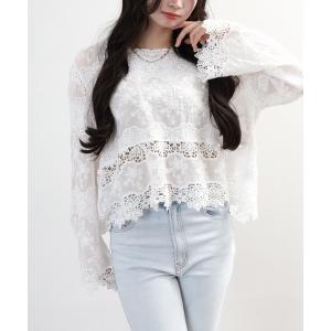 ブラウス シャツ コットンレーススカラップブラウス レディース