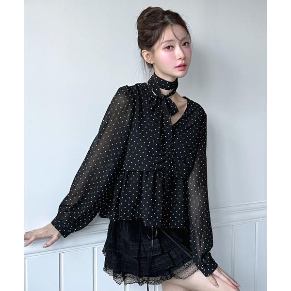 ブラウス シャツ 「タイスカーフ付き」ドットシャーリングタイブラウス/2026 SS COLLECT...