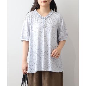 tシャツ 「L〜6L 大きいサイズ」「接触冷感」フリルネックドット柄ブラウス レディース