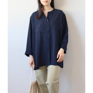 ブラウス シャツ 「L〜6L 大きいサイズ」ソフトビンテージポプリンバンドカラーWポケットシャツ レディース