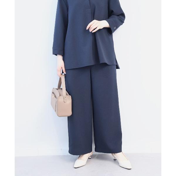 パンツ 「セットアップ」「L〜5L 大きいサイズ」リネンライクオックスワイドパンツ レディース