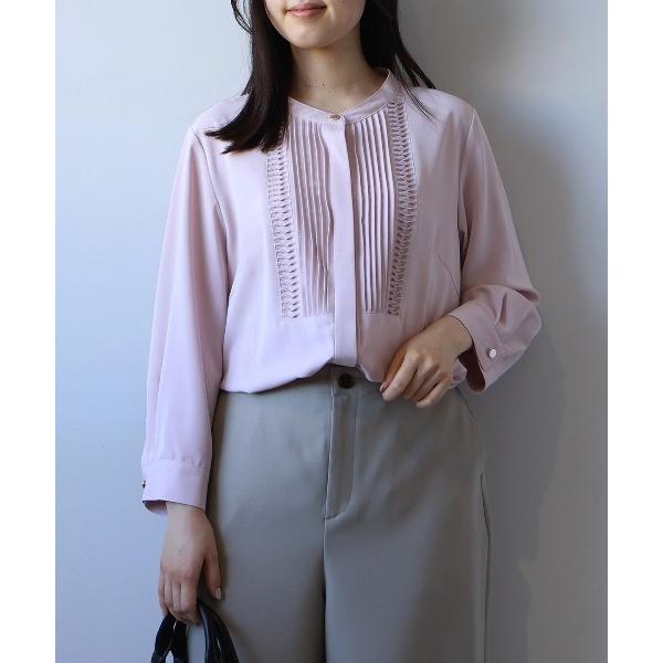 ブラウス シャツ 「L〜5L 大きいサイズ」フロントタックバンドカラーブラウス レディース