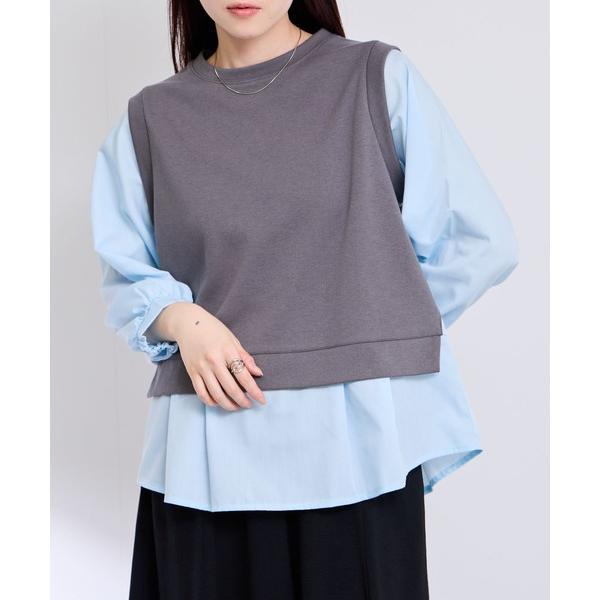 ブラウス シャツ 「忙しい朝も可愛く決まる」 レディース レイヤード風プルオーバー 布帛切り替え レ...