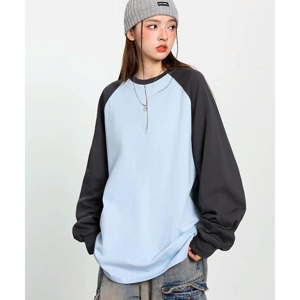 tシャツ ラグラン オーバーサイズ ルーズロンT/韓国ストリート レディース