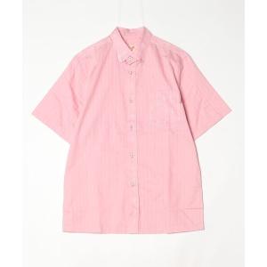 「MANGO」 ストライプ柄7分袖シャツ L ピンク メンズ