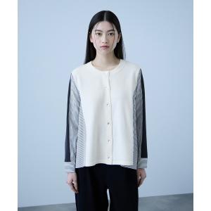 カーディガン 異素材切替クルーネックニットカーディガン「手洗い可能」 レディース