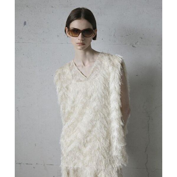 ベスト ジレ 「日本製」フリンジVネックフレアプルオーバー レディース