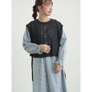 ベスト ジレ 麻綿透かし柄前後着ニットベスト レディース