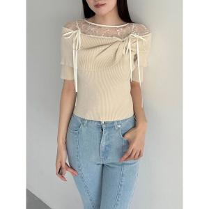 ニット セーター レース切替オフショルニットトップス レディース