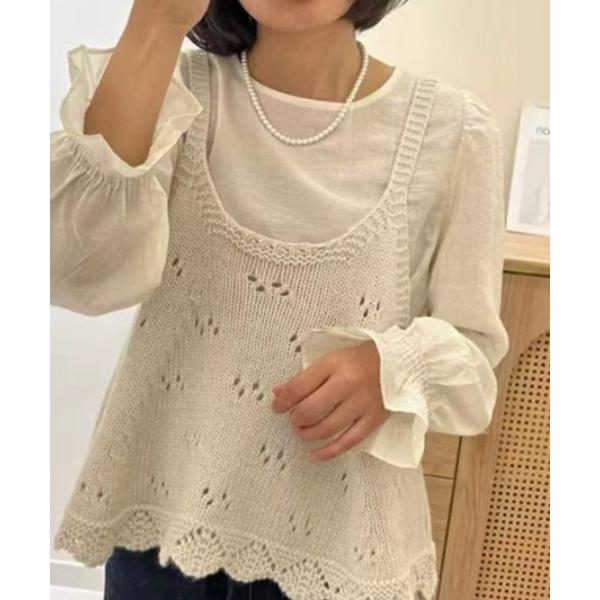 キャミソール カラバリ豊富！透かし編みニットキャミソール ニットビスチェ