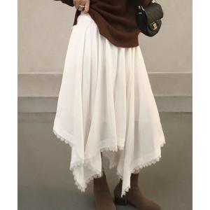 スカート 揺れる裾に視線釘付け！アシンメトリーヘムレース イレヘムロングスカート