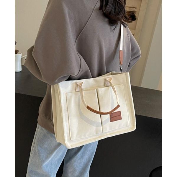 トートバッグ 2way マチあり キャンパス地 スクエアトートバッグ レディース