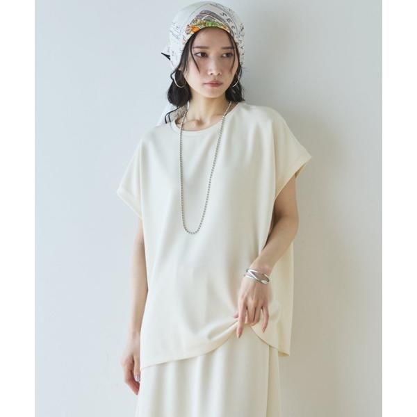 tシャツ 「セットアップ対応」多機能ソフトリブフレンチスリーブトップス レディース