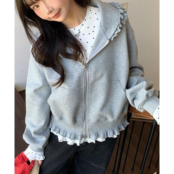 パーカー Loose frill zip up hoodie レディース