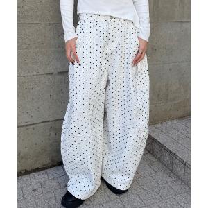 パンツ ドット柄ワイドカーブパンツ レディース
