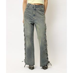 ジーンズ デニム デニムパンツ アイレットデニムフレアパンツ レディース