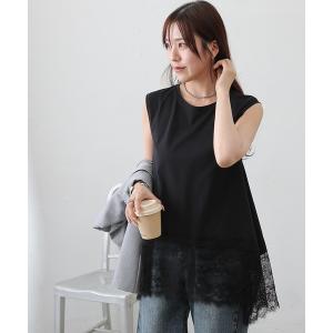 tシャツ 裾レースイレヘムノースリーブプルオーバー レディース