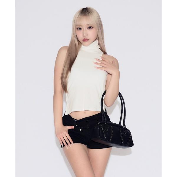 tシャツ Back Ribbon Ribbed Sleeveless Tops / バックリボンリブ...