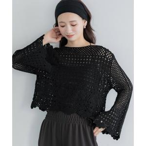 ニット セーター フレアスリーブクロシェニット レディース