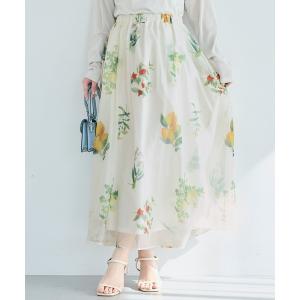 スカート オーガンジーフラワーフレアスカート