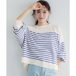 tシャツ シャリ感ボーダーニットトップス レディース