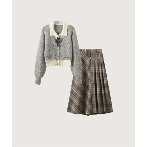 セットアップ Preppy Fake Two Cardigan Set Up レディース