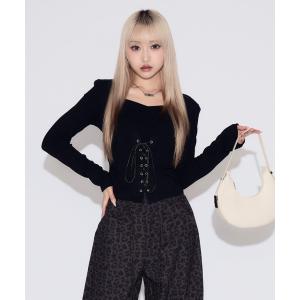 tシャツ Lace-up Gathered Tops / レースアップギャザートップス レディース