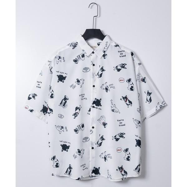 シャツ 「a」シルキータッチ アニマル総柄 半袖シャツ 接触冷感 イヌ/ネコ/サメ/ペンギン/シロク...