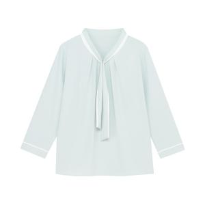 ブラウス シャツ ストレッチジョーゼット 2WAY配色ボウタイ ブラウス 七分袖 レディース レディース
