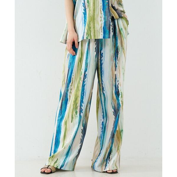 パンツ 「セットアップ対応」ペイント柄 ドロストコード タックパンツ レディース