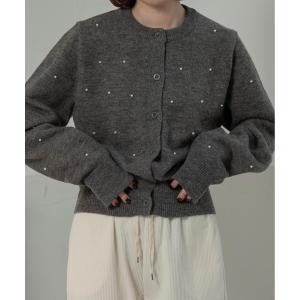 カーディガン pearl like simple silhouette cardigan / パールライクシンプルシルエットカーディガン レディース