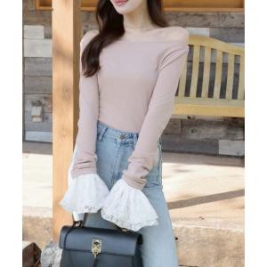 ニット セーター カフスリーブオフショルニット レディース