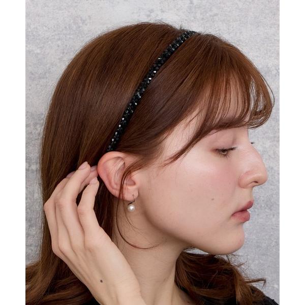 カチューシャ ブラックビジューナローカチューシャ