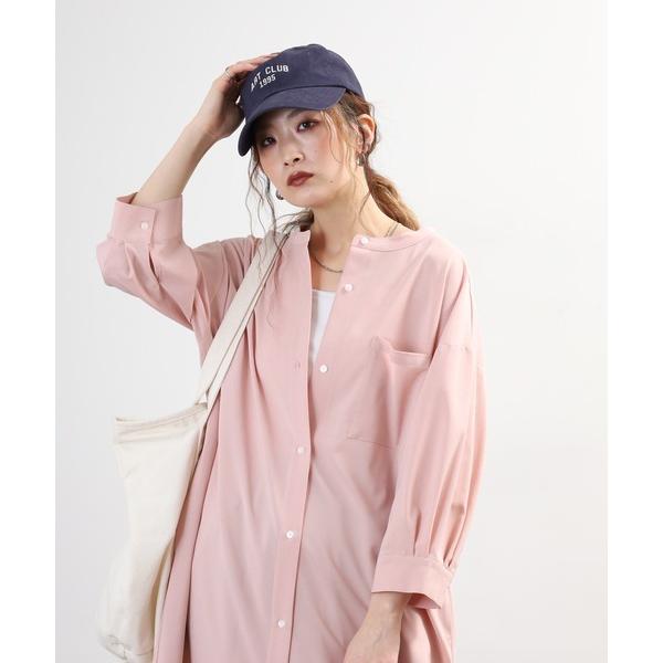 シャツワンピース 3/4three quarter　　all of me　バンドカラー 6分袖シャツ...