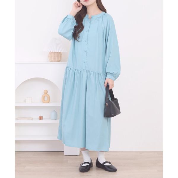 ワンピース 3/4three quarter　ローウエスト切替ワンピース 長袖