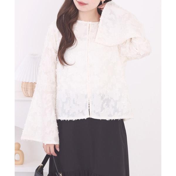 ブラウス シャツ BONLEA　2wayフレアスリーブジャガードブラウス 長袖 レディース