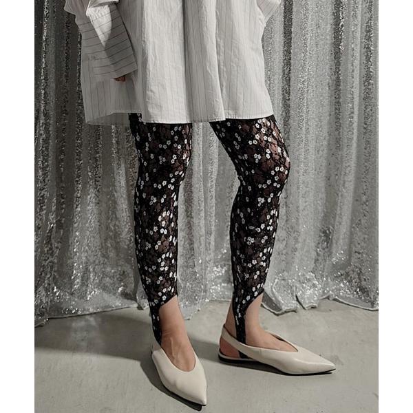 パンツ PRINT LACE STIRRUP TIGHT レディース