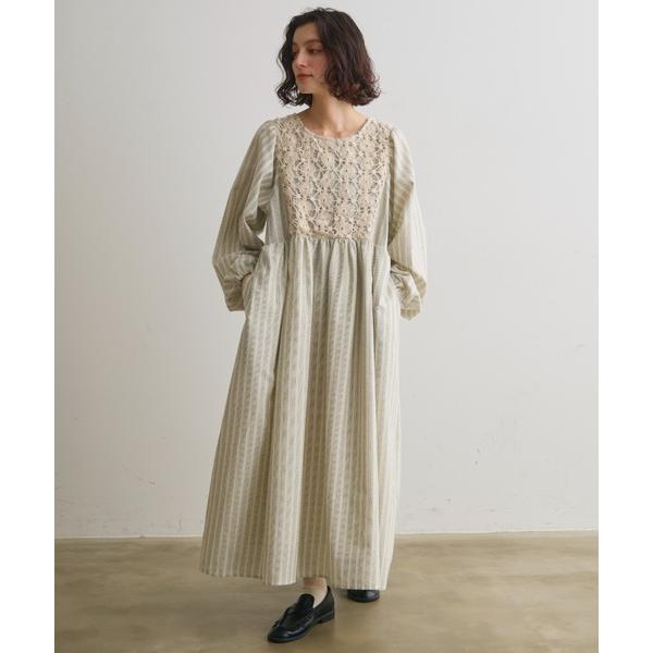 ワンピース フラワーレースストライプワンピース
