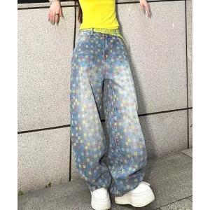 ジーンズ デニム デニムパンツ 「CANVAS＋」カラフルチェック柄デニムパンツ レディース メンズ