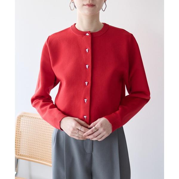 カーディガン メタルボタン　クルーネックニットカーディガン レディース