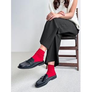 靴下 無地リブショートソックス レディース