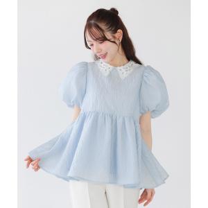 レース衿ジャガードペプラムトップス レディース