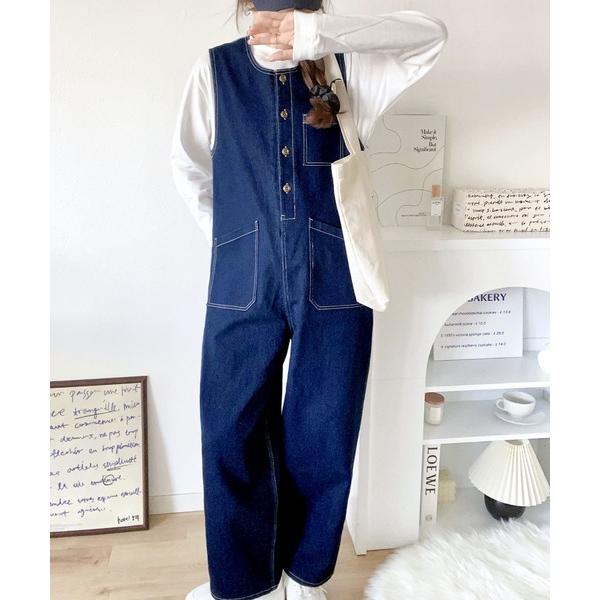 「Java」 オーバーオール LARGE ワンウォッシュ レディース