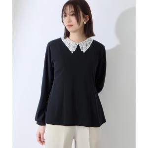 tシャツ カットジョーゼットレースカラーフレアプルオーバー「手洗い可能」 レディース