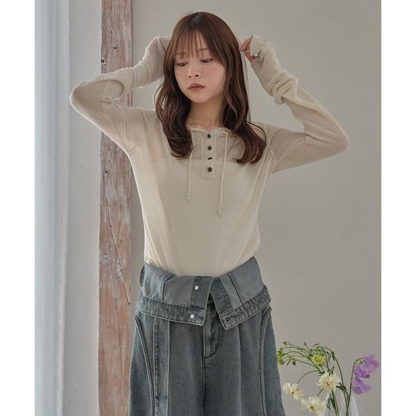 tシャツ sheer long sleeve hoodie tops / シアーロングスリーブフーデ...