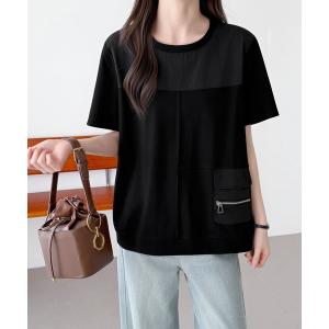 tシャツ 異素材切替ポケットデザインプルオーバー レディース